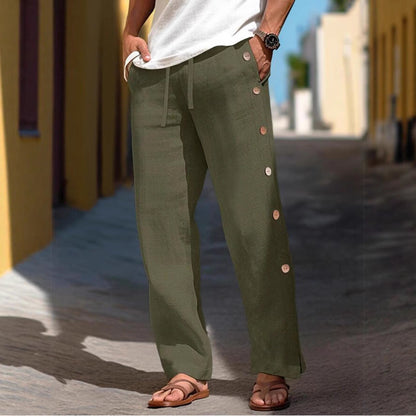 Herren Leinenhose Bequem Locker Mit Knöpfen