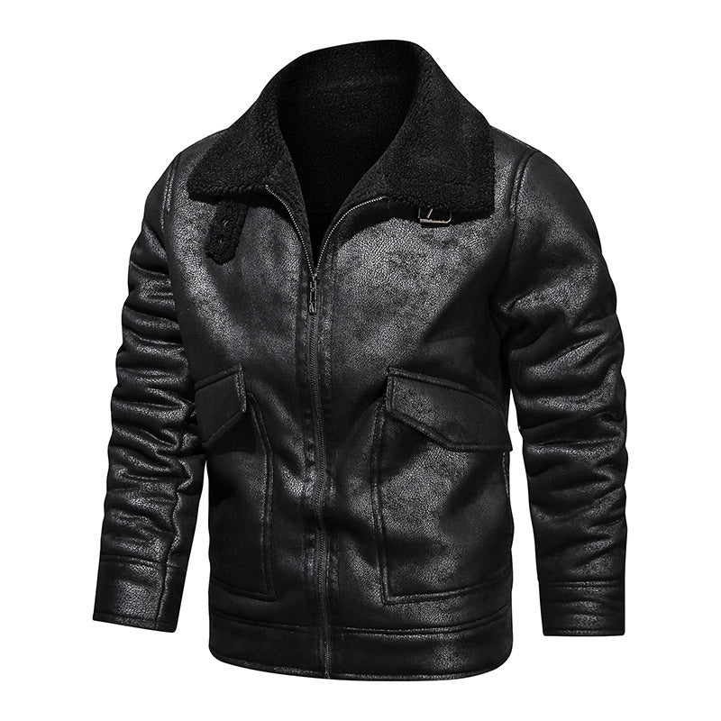 Herren Lederjacke Warm Fleece Innenfutter Praktisch