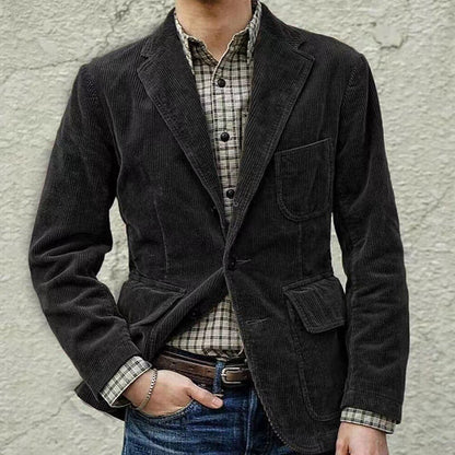 Herren Cordjacke Modern mit Viel Taschen Schwarz