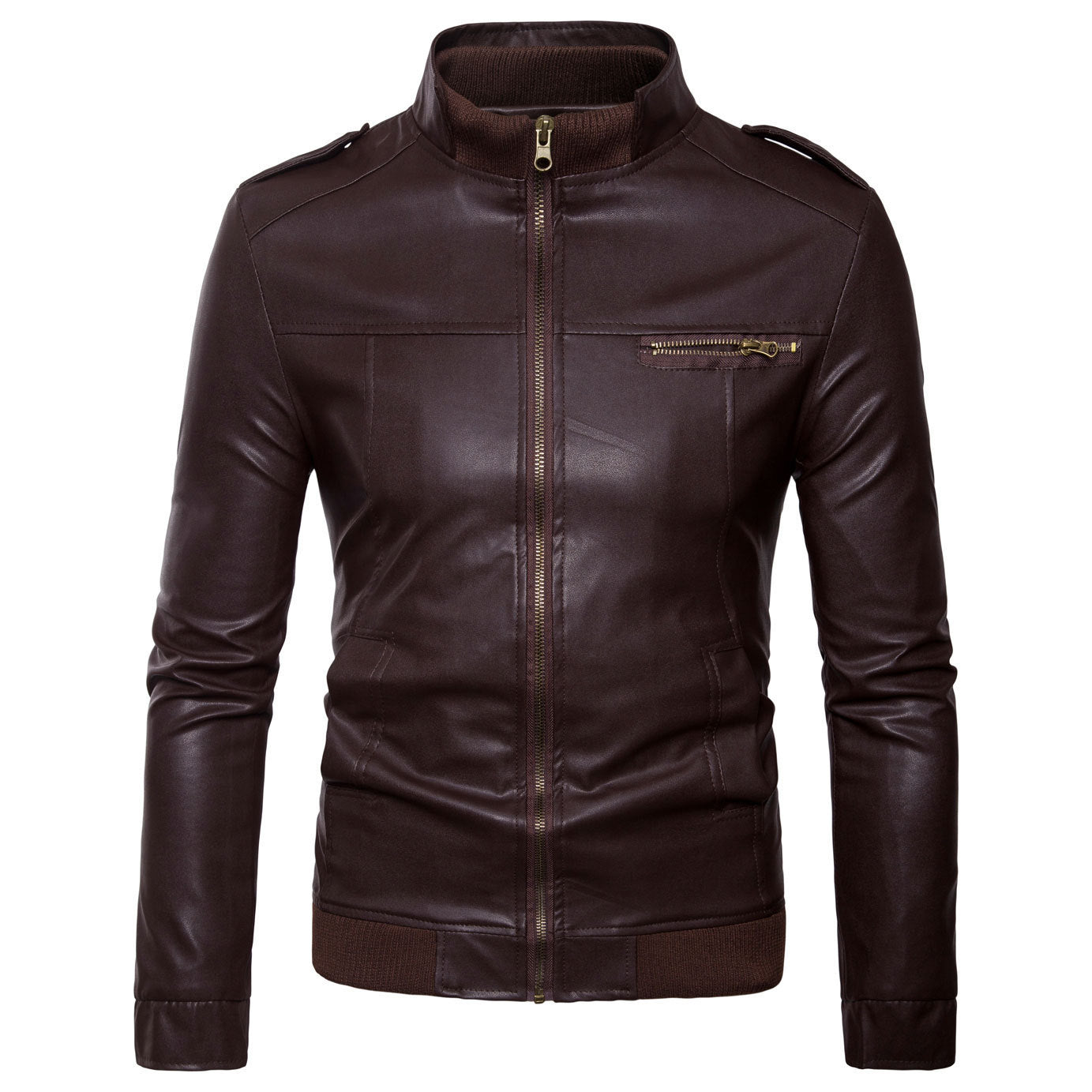 Herren Lederjacke Übergangsjacke Stehkragen Modern