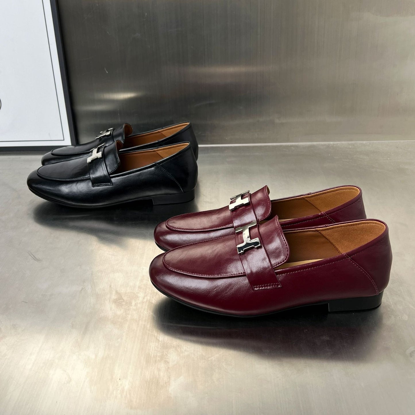 Damen Mokassins Leder Elegant Schnallenverschluss
