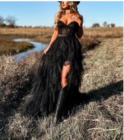 Lang Maxi-Kleid Fischgrät Lace Damenkleid Elegant