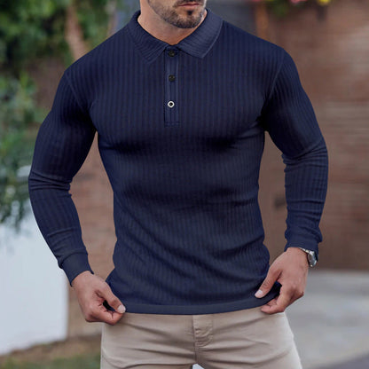 Herren Polo Langarm Feinripp Optik Berlin Stil