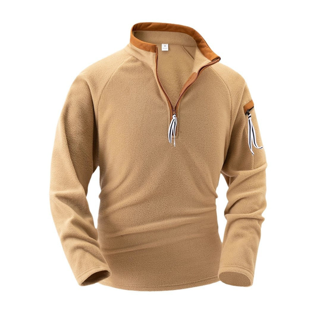 Herren Fleece Pullover Modern Stehkragen Reißverschluss