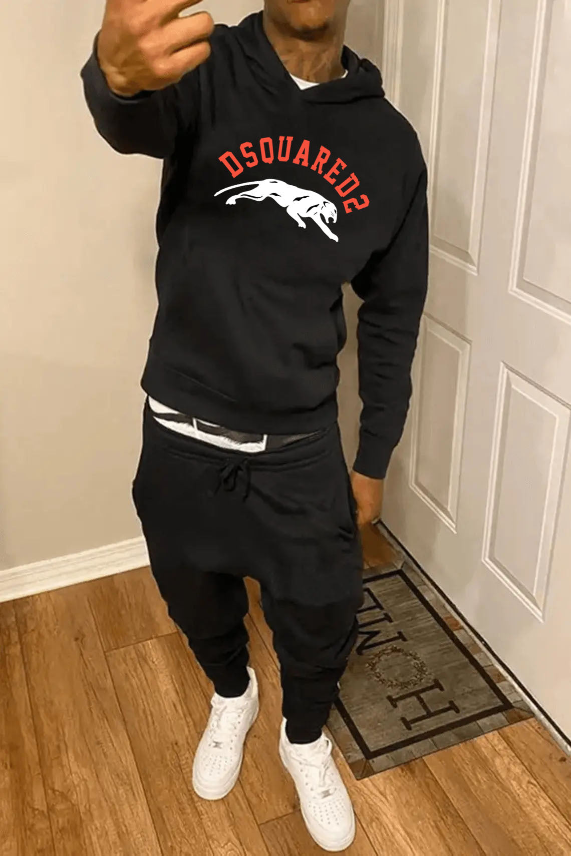 Herren Sportset Hoodie Jogger Hose mit Taschen Grau