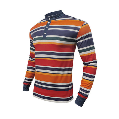 Herren Langarmshirt Gestreift Knopfleiste Modern - BerlinGlamour