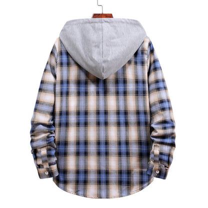 Herren Karohemdjacke Kapuze Taschen Winterjacke Modern