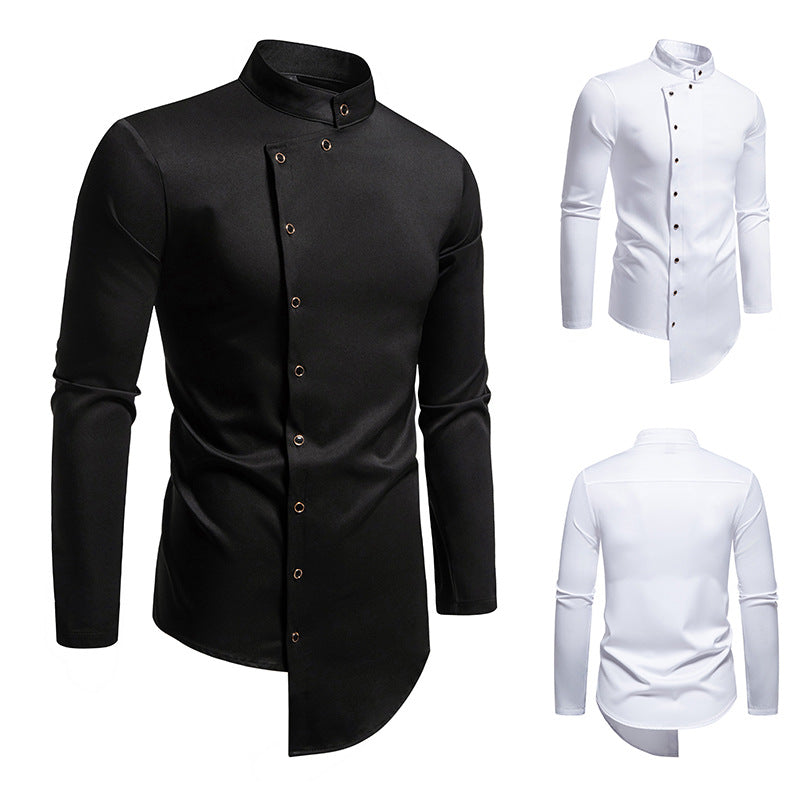 Herren Langarmhemd Modern mit Stehkragen und Asymmetrie