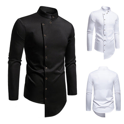 Herren Langarmhemd Modern mit Stehkragen und Asymmetrie