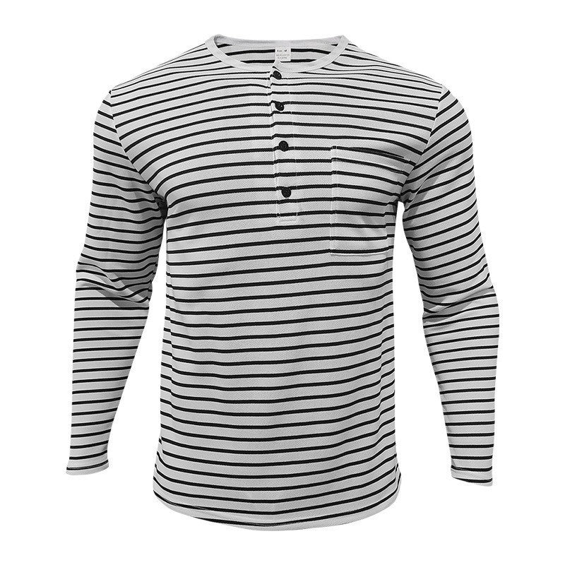 Herren Henley-Shirt Langarm Streifenmuster Klassisch