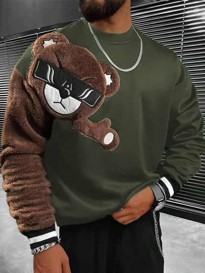 Herren Sweatshirt Plüsch Bär Applikation Modern