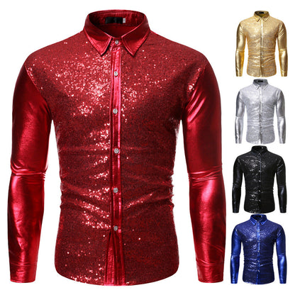 Herren Glitzershirt Paillettenhemd Slim Fit Modern