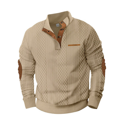 Herren Pullover Struktur Optik Henley Ausschnitt Leder Details