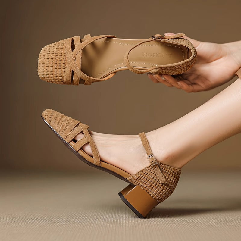 Damen Ballerinas Elegante geflochtene Schuhe mit verstellbarem Riemen