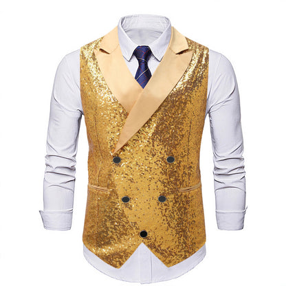 Herren Weste Glitzer Pailletten Schwarz Party
