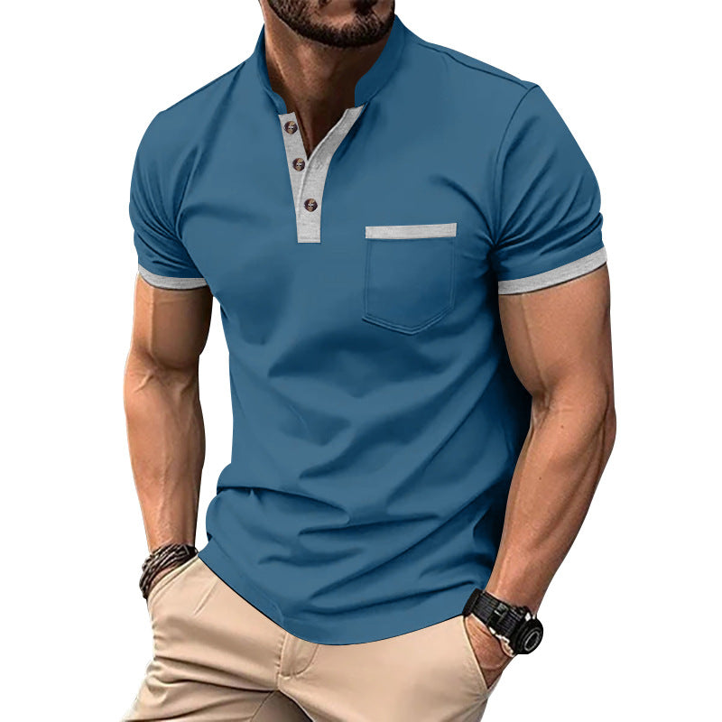 Herren T-Shirt Kurzarm mit Knopfkragen und Brusttasche Modern