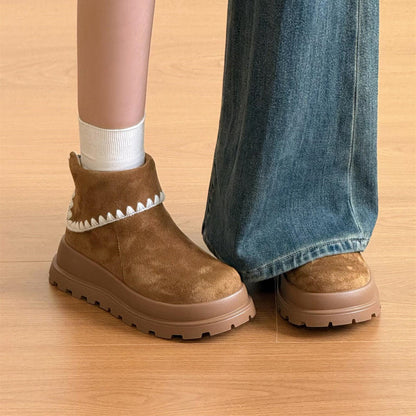 Damen Stiefeletten Weiches Wildleder Rippensaum Wintermode