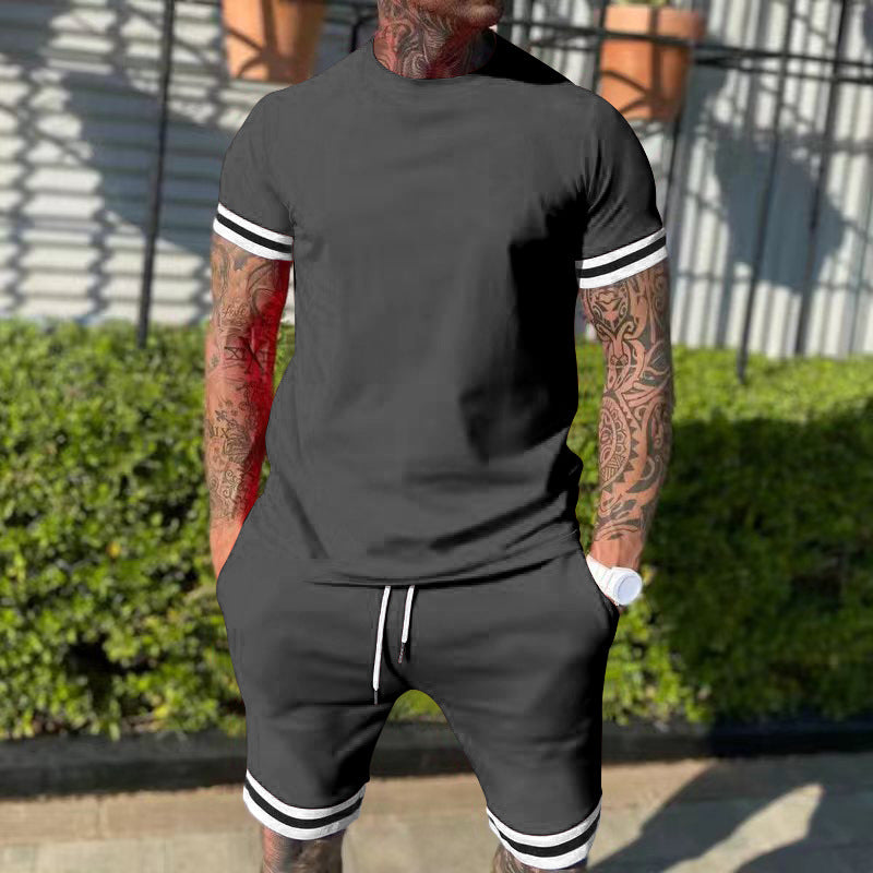 Herren Sportset Kurzarm Kontraststreifen Funktionsshirt