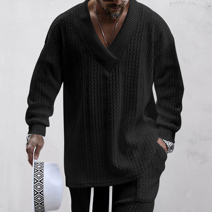 Herren Strickpullover Modern V-Ausschnitt Zopfmuster Luxus Design