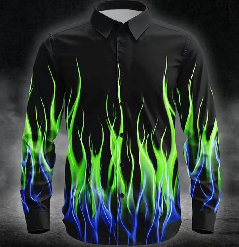 Herren Langarmhemd mit Flammenmuster Modern Trendy