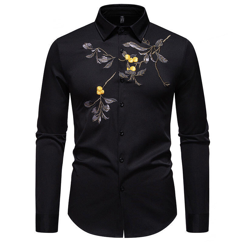 Elegantes Langarmhemd Herren Bestickt Modern Berlin