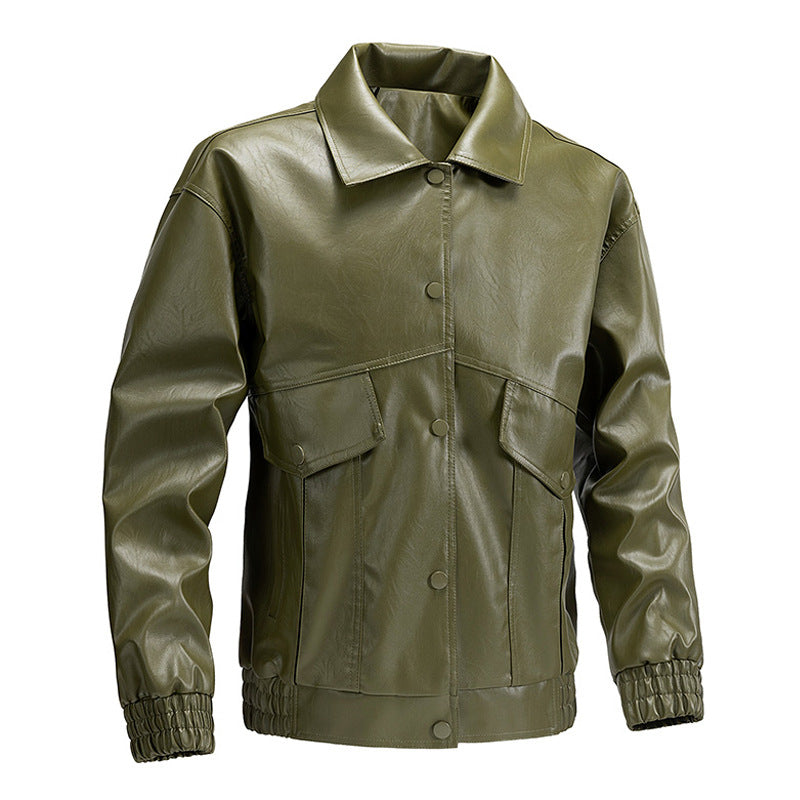 Lederjacke Herren Modern mit Taschen Elastisch Schwarz