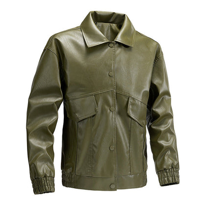 Lederjacke Herren Modern mit Taschen Elastisch Schwarz