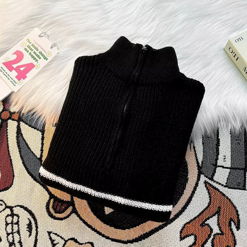 Herren Pullover Grobstrick Warm mit Reißverschluss