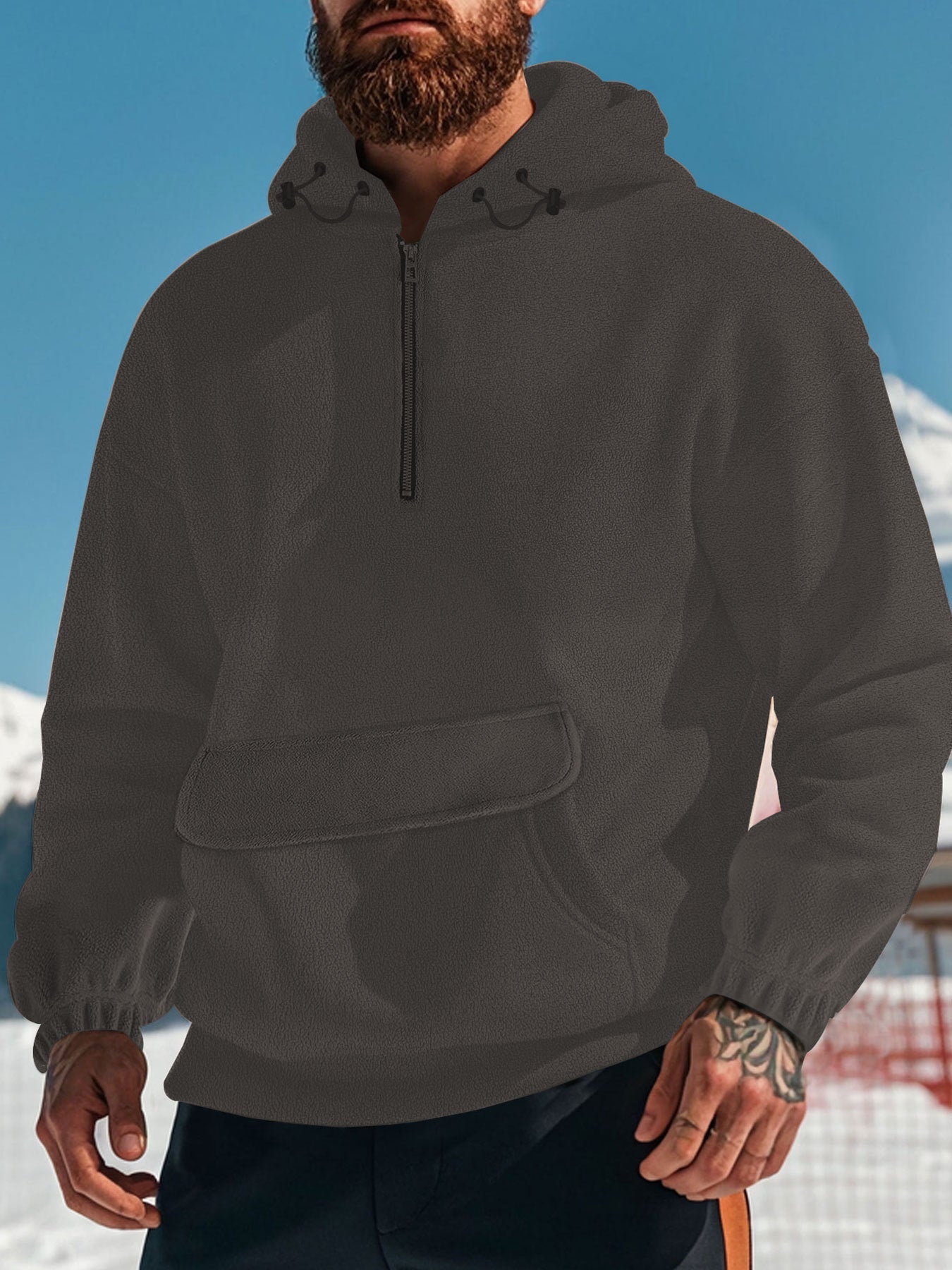 Herren Fleece Pullover Kapuzen Sweatshirt Mit Reißverschluss