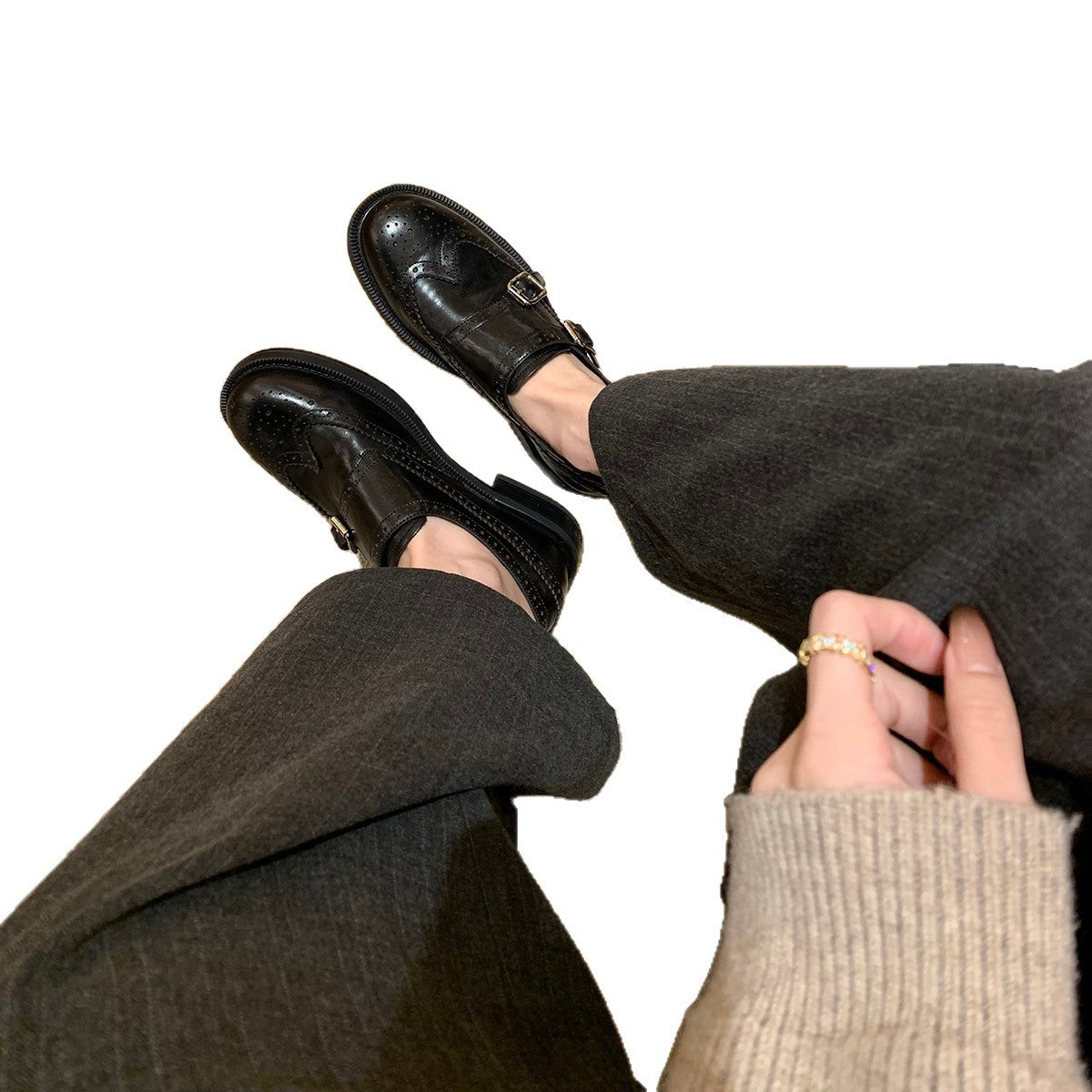 Damen Schnürschuhe Elegant mit Schnalle Modisch Schwarze Absätze