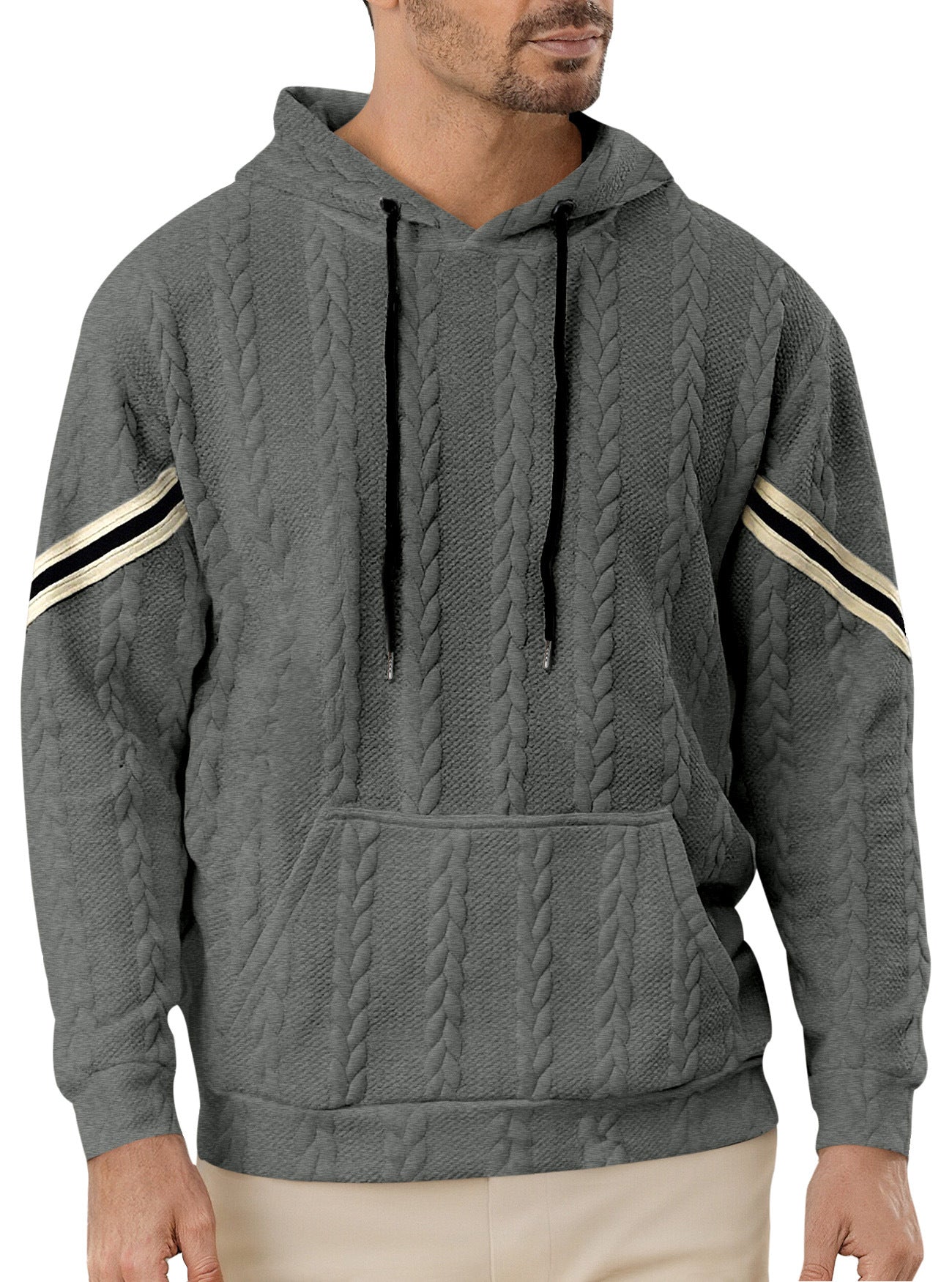 Herren Kapuzenpullover Strukturiert Kontrast Akzent Modern