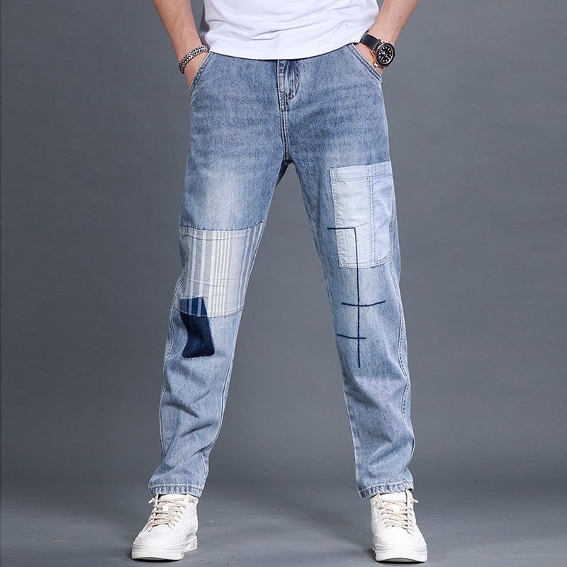 Herren Denim-Hose Lässig Patchwork Jeans Modern