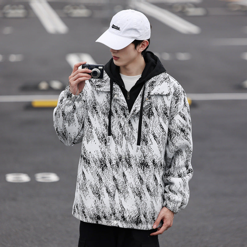 Herren Übergangsjacke Karomuster Kapuze Modern