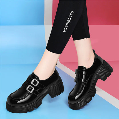 Damen Plateau Schuhe Schnürstiefel mit Doppelriemen Modern