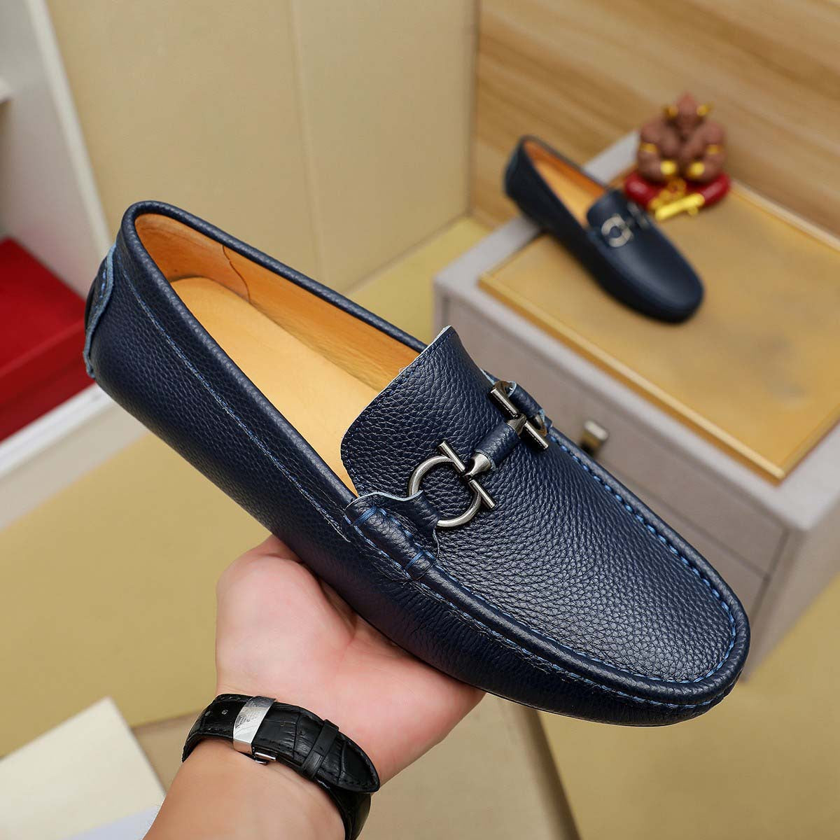 Damen Mokassins Leder Elegant Schuhe mit Zierdetail