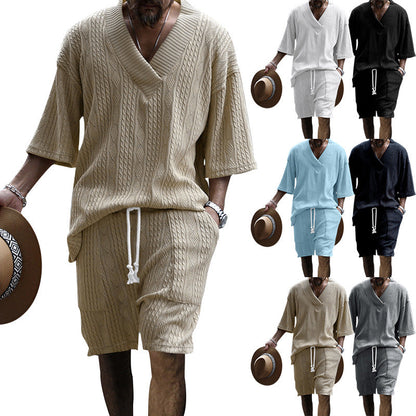 Herren Strickshorts-Set mit V-Ausschnitt atmungsaktiv Bequem - BerlinGlamour