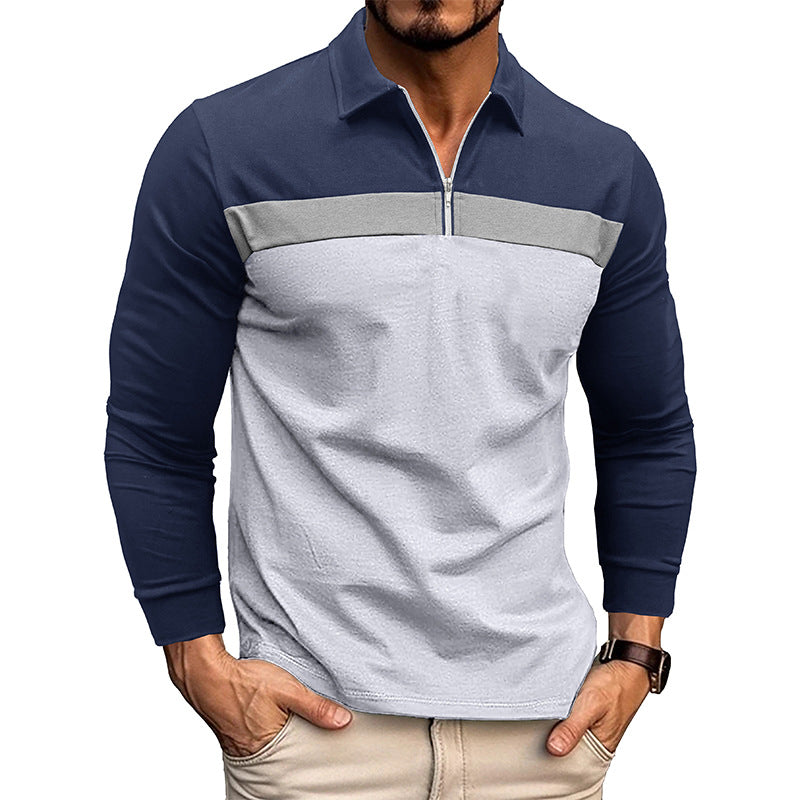 Herren Langarmshirt Modern mit Stehkragen und Kontrastnähten