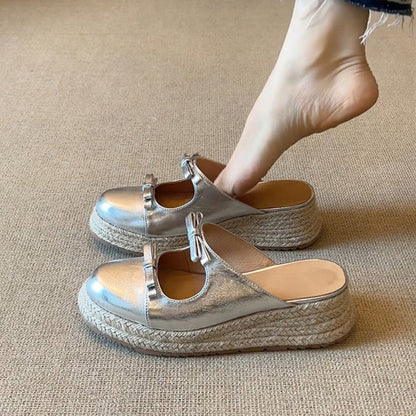 Damen Espadrilles Pantoletten mit Schleife Bequem Sommer