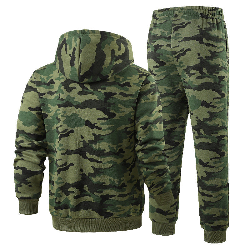Herren Camouflage Trainingsanzug Fleece Gefüttert Sportlich