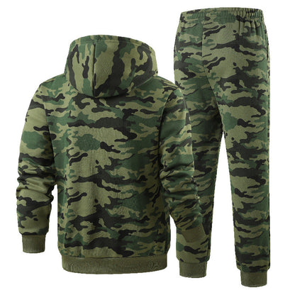 Herren Camouflage Trainingsanzug Fleece Gefüttert Sportlich