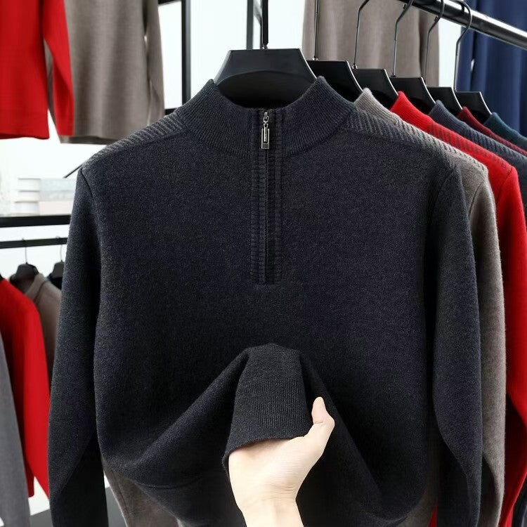 Herren Rollkragenpullover Funktional mit Halbzipper und Struktur