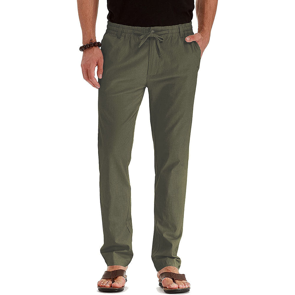 Herren Leinenhose Bequem Elastisch Relaxed Fit Sommer