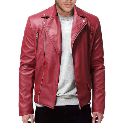 Herren Lederjacke Biker Stil mit Taschen Schwarz