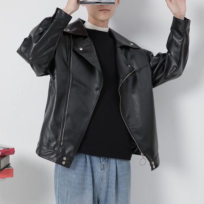 Elegante Lederjacke Herren Bikerjacke Asymmetrisch