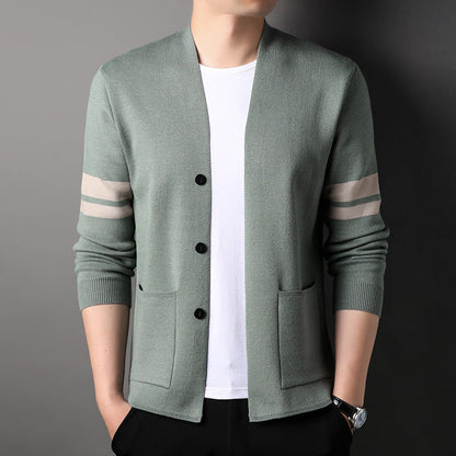 Herren Strickjacke Modisch mit Kontraststreifen und Taschen