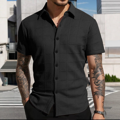 Herren Hemd Kurzarm Modern Strukturiert Elegant