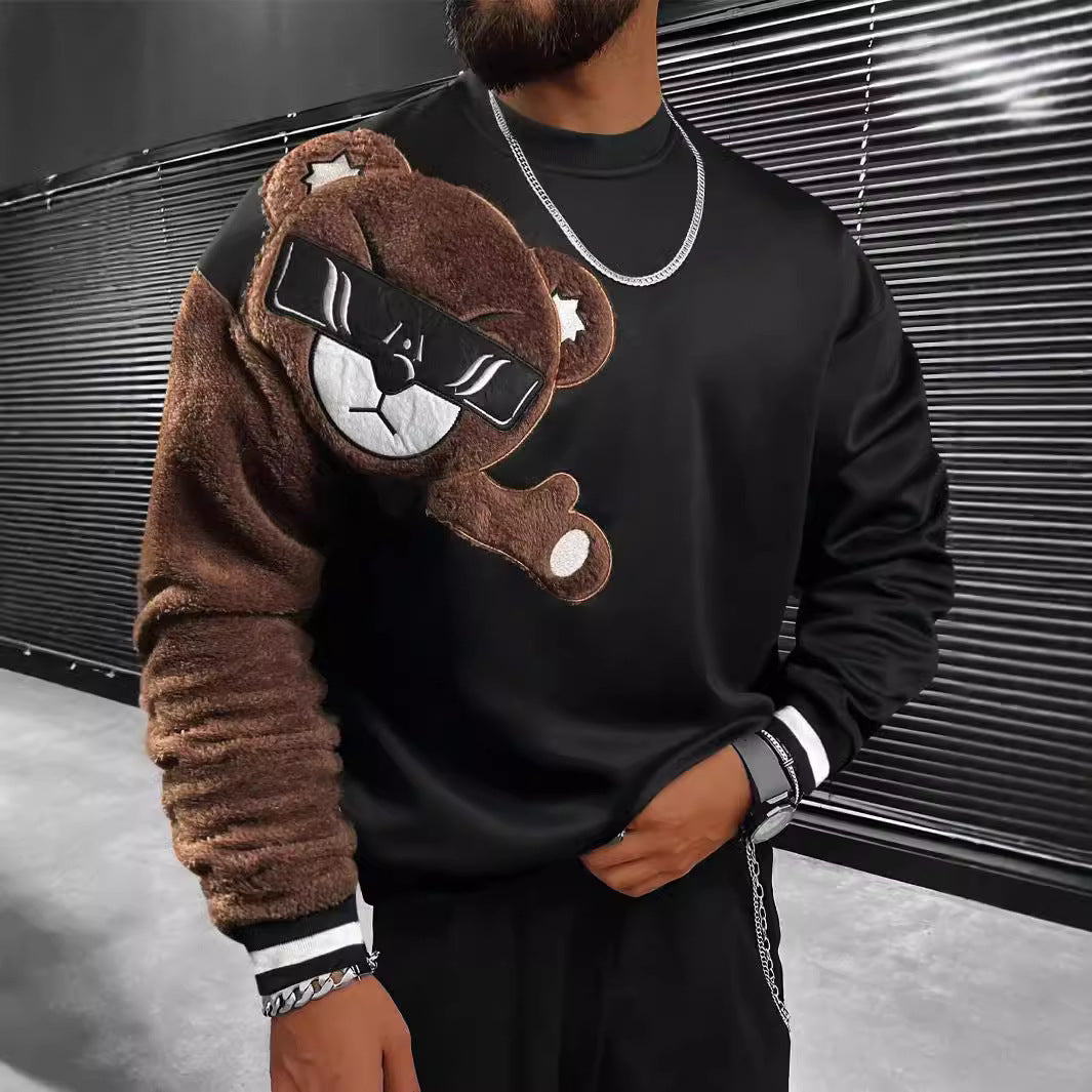 Herren Sweatshirt Plüsch Bär Applikation Modern - BerlinGlamour