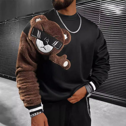 Herren Sweatshirt Plüsch Bär Applikation Modern - BerlinGlamour