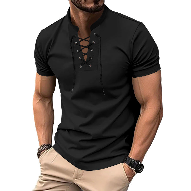 Herren Poloshirt Lässig Mit Schnürung Modern Style