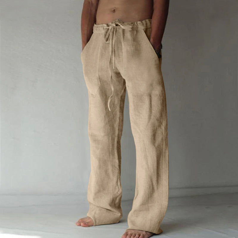 Herren Leinenhose Elastisch Bequem Mit Seitentaschen